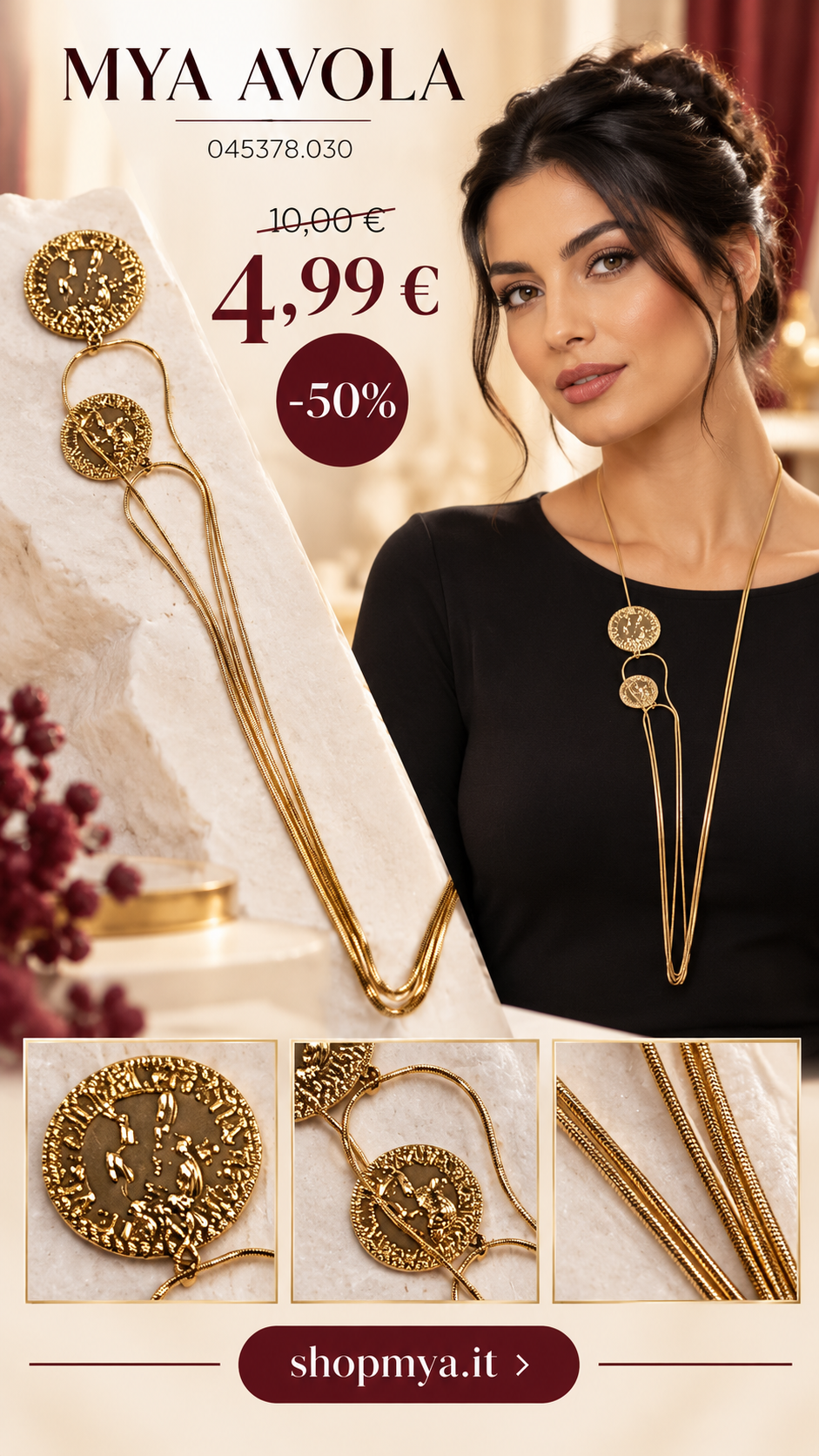 MYA 045378.030 – Collana con due medaglie donna – 045378.030, prezzo 4.99 euro