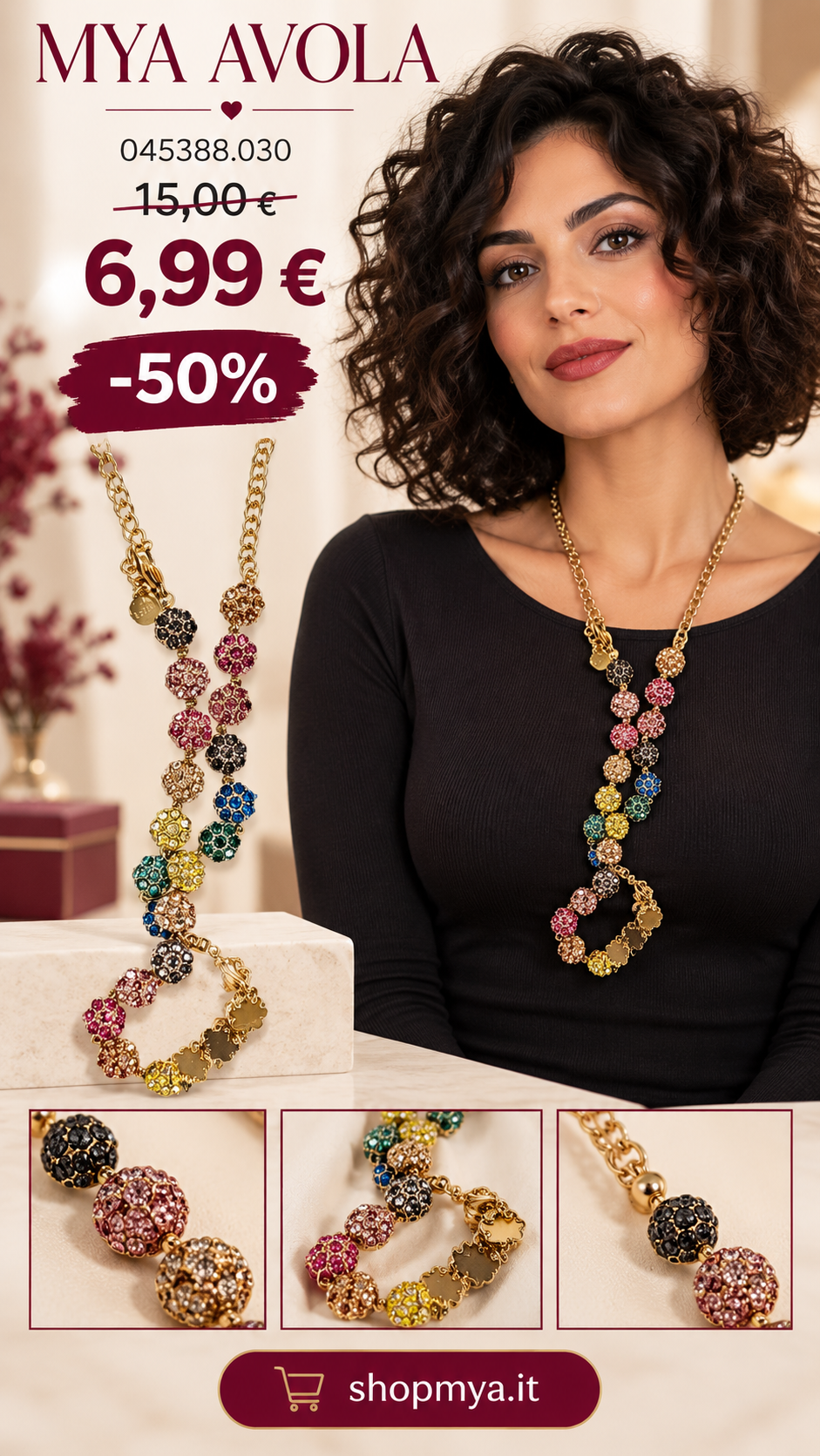 MYA 045388.030 – Collana c  con strass multicolor – 045388.030, prezzo 6.99 euro