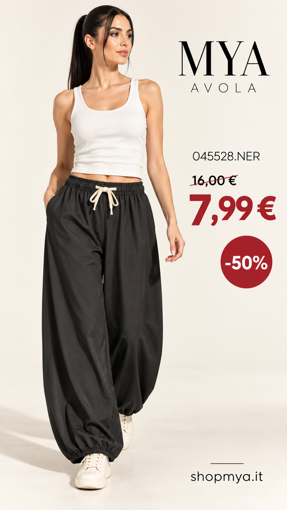 MYA 045528.NER – promozione con modella, prezzo 7.99 euro