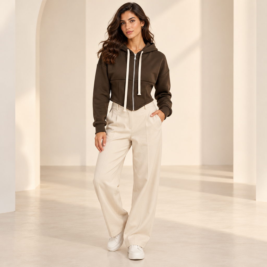 Felpa cropped donna Marrone – 045704.MAR