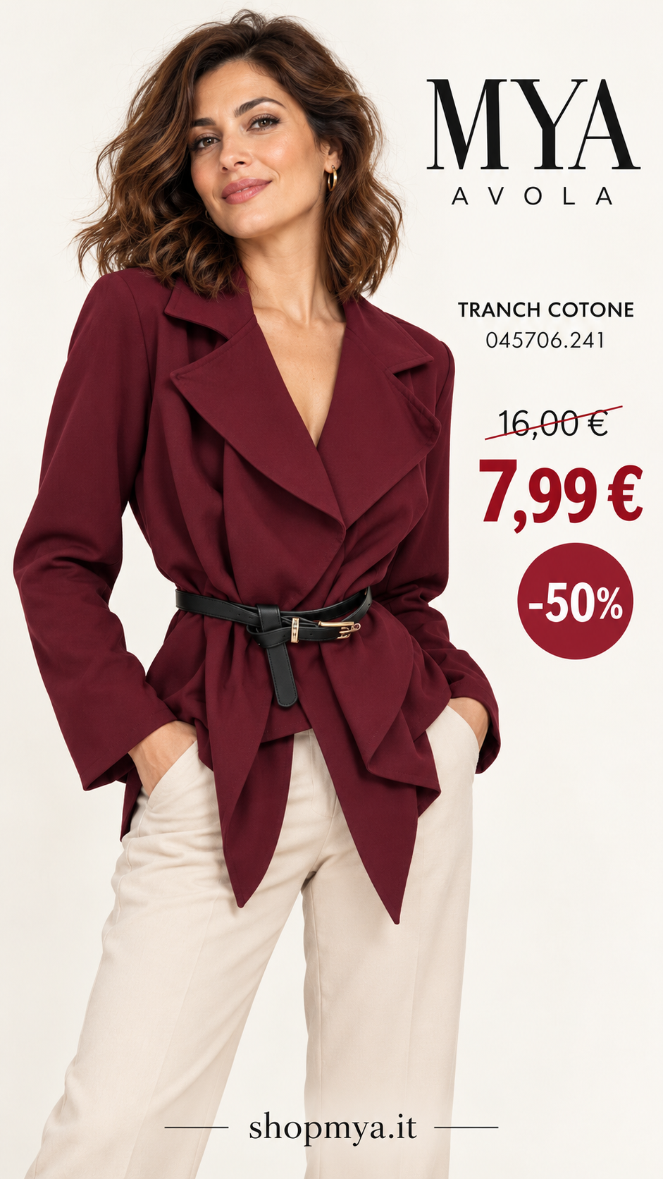 MYA 045706.241 – promozione con modella, prezzo 7.99 euro