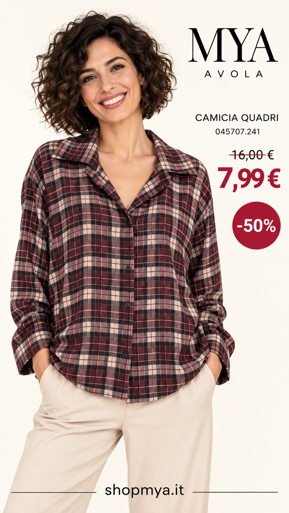MYA 045707.241 – promozione con modella, prezzo 7.99 euro