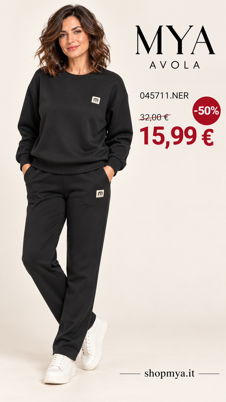 MYA 045711.NER – promozione con modella, prezzo 15.99 euro
