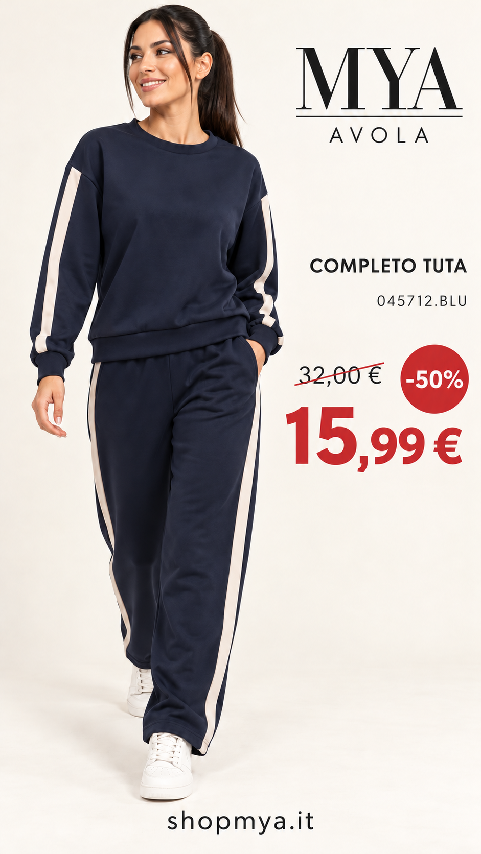 MYA 045712.BLU – promozione con modella, prezzo 15.99 euro