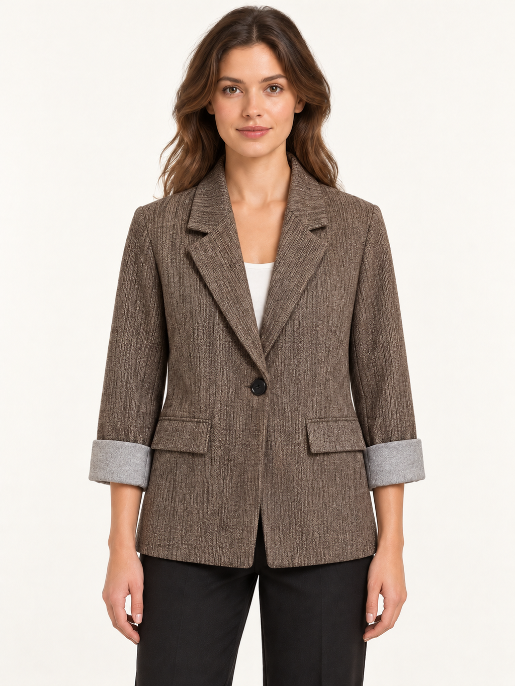Blazer mélange con polsi a contrasto, esempio assortimento, vista fronte