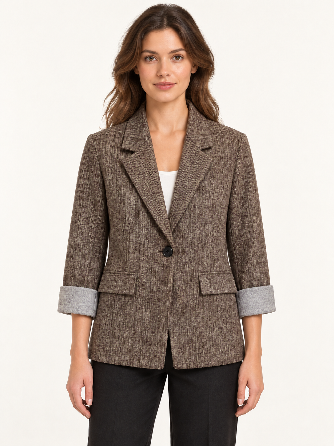 Blazer mélange con polsi a contrasto, esempio assortimento, vista fronte