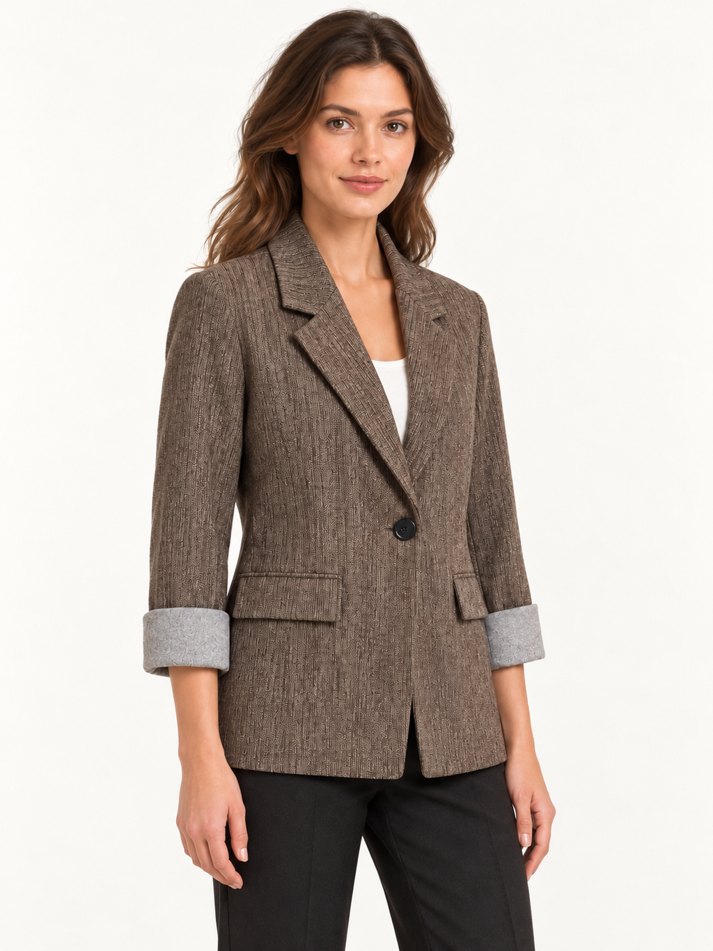 Blazer mélange con polsi a contrasto, esempio assortimento, vista tre quarti