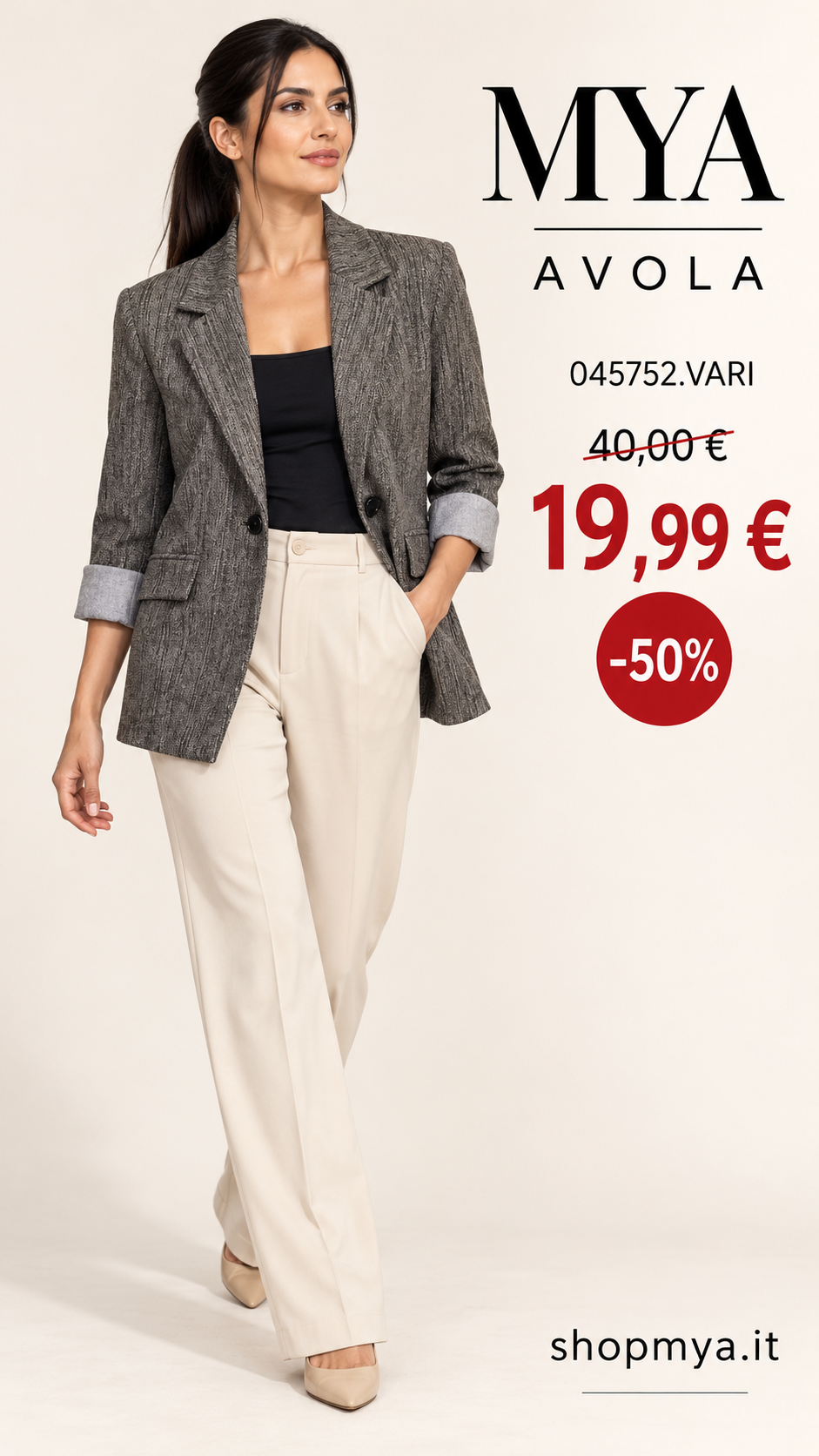 MYA 045752.VARI – promozione con modella, prezzo 19.99 euro