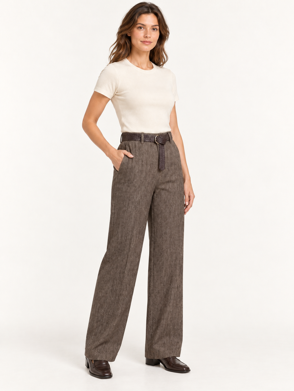 Pantalone mélange a gamba ampia, esempio assortimento, vista tre quarti