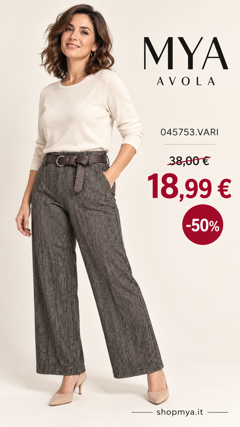 MYA 045753.VARI – promozione con modella, prezzo 18.99 euro