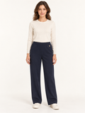 Pantalone con vita elasticizzata e dettaglio dorato, Blu, vista fronte
