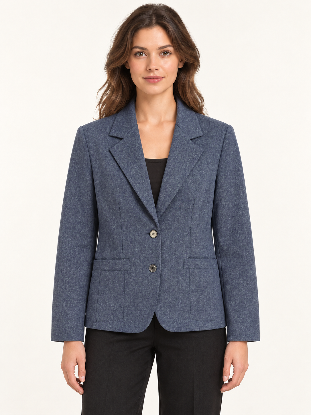 Blazer mélange a due bottoni con tasche applicate, esempio assortimento, vista fronte