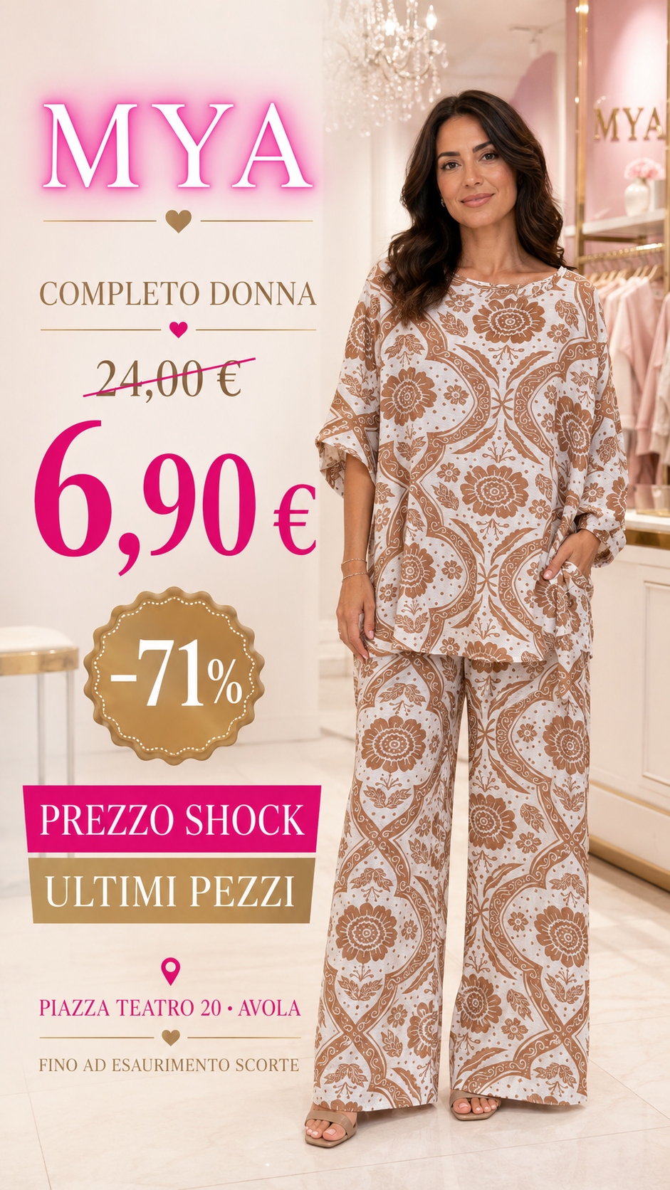 Completo donna fantasia beige e marrone – taglia unica