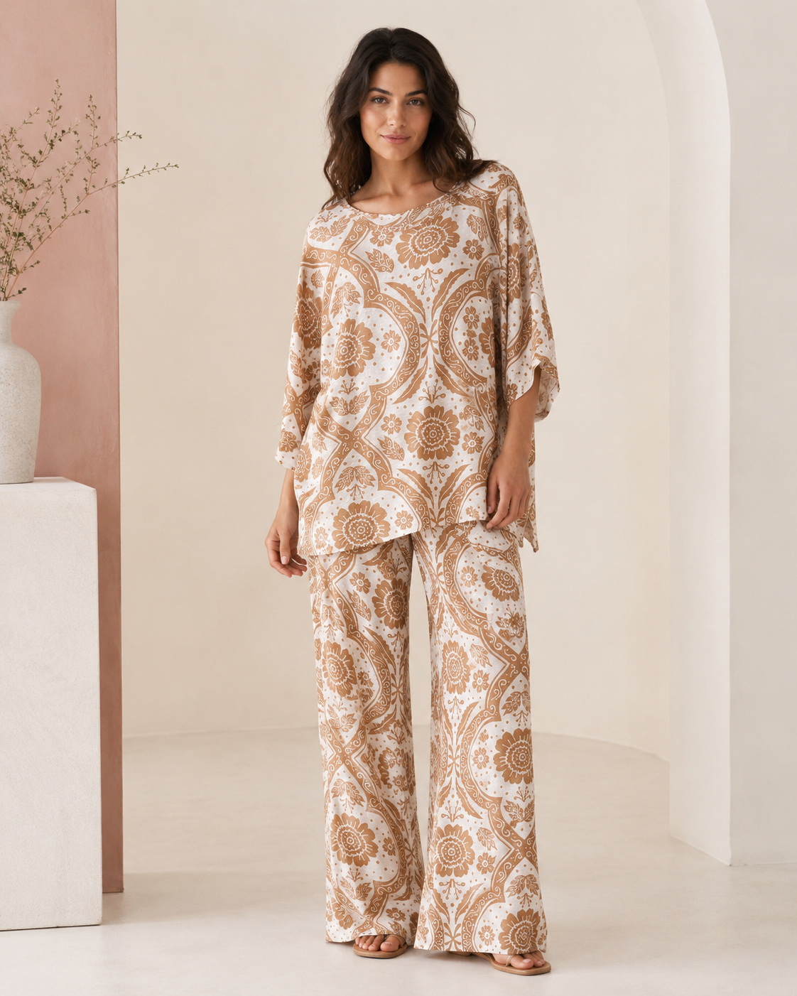 Completo donna fantasia beige e marrone – taglia unica