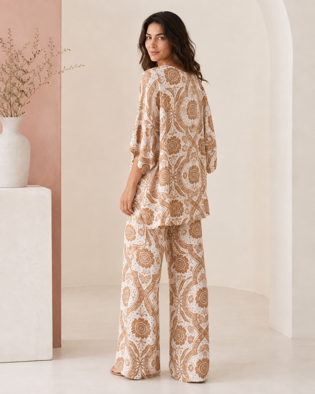 Completo donna fantasia beige e marrone – taglia unica