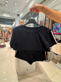 Completo donna sportivo crop top e shorts con doppia banda