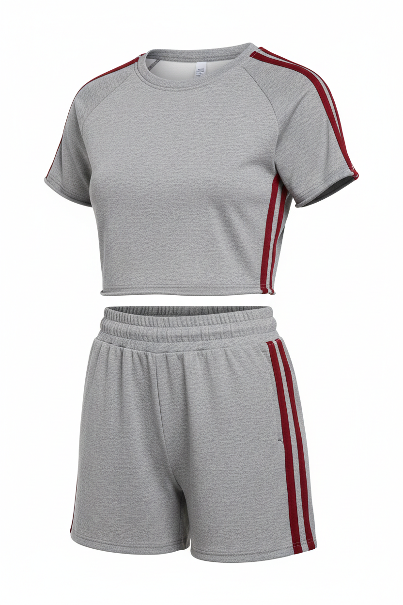 Completo donna sportivo crop top e shorts con doppia banda